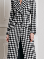 Black White Fall Fashion Plaid Double Breasted Longline Coat