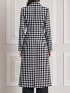 Black White Fall Fashion Plaid Double Breasted Longline Coat