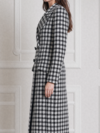 Black White Fall Fashion Plaid Double Breasted Longline Coat