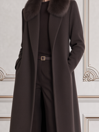 Brown Fall Fashion Faux Fur Collar Longline Coat