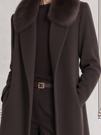 Brown Fall Fashion Faux Fur Collar Longline Coat