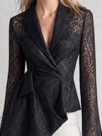 Black Lace Fall Fashion Asymmetric Peplum Blazer Top