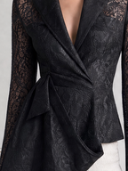 Black Lace Fall Fashion Asymmetric Peplum Blazer Top