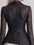 Black Lace Fall Fashion Asymmetric Peplum Blazer Top