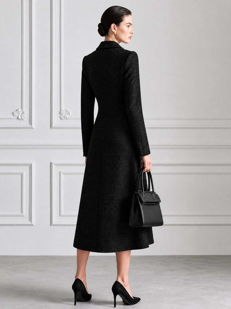Women's Double-Breasted Plaid Wool Blend Long Coat