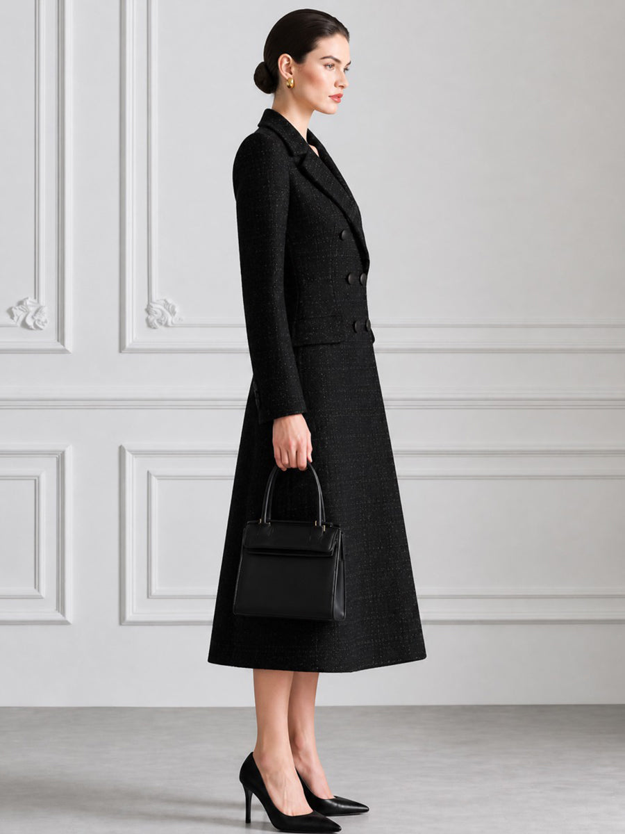 Women's Double-Breasted Plaid Wool Blend Long Coat