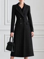 Women's Double-Breasted Plaid Wool Blend Long Coat