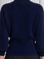 Navy Stockholm Style Wrap Tie Waist Ribbed Knit Cardigan