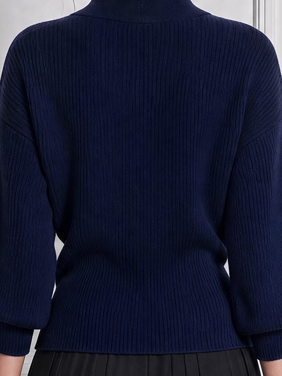 Navy Stockholm Style Wrap Tie Waist Ribbed Knit Cardigan