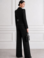 Women's Windowpane Plaid Blazer & Wide-Leg Pants Two-Piece Suit Set