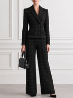 Women's Windowpane Plaid Blazer & Wide-Leg Pants Two-Piece Suit Set
