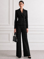 Women's Windowpane Plaid Blazer & Wide-Leg Pants Two-Piece Suit Set
