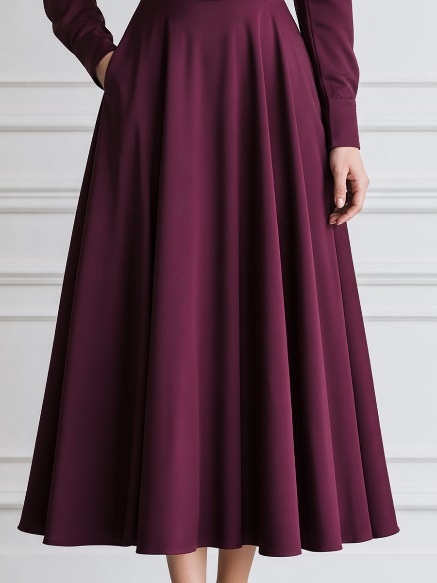 Elegant Notched-Lapel Belted Fit-and-Flare Midi Dress