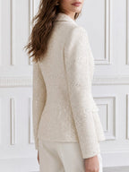 Sequin Embellished Tweed Blazer with Peak Lapel