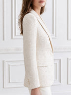 Sequin Embellished Tweed Blazer with Peak Lapel