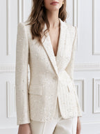 Sequin Embellished Tweed Blazer with Peak Lapel