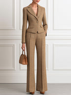 Women's Tweed Blazer & Wide Leg Pants Two-Piece Suit Set