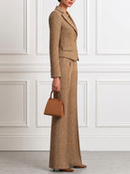 Women's Tweed Blazer & Wide Leg Pants Two-Piece Suit Set