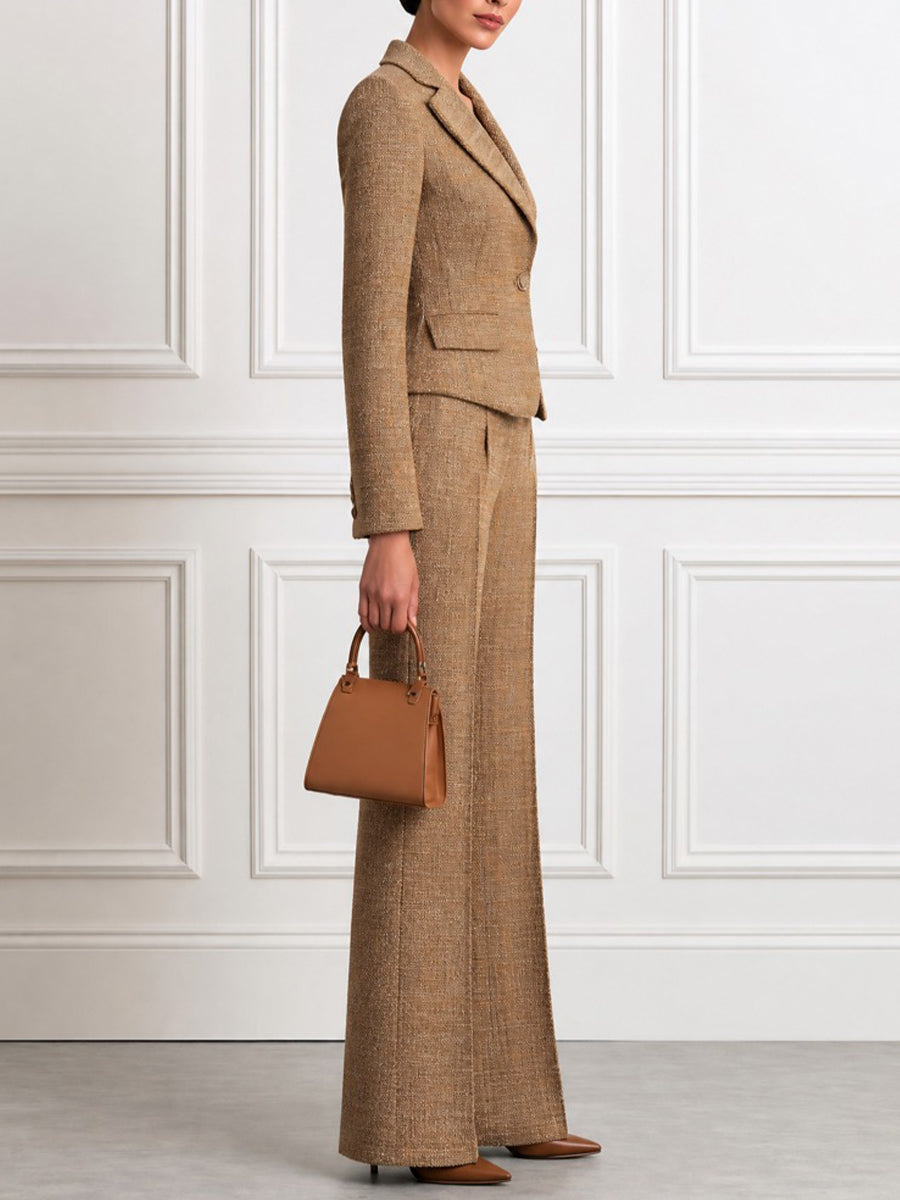 Women's Tweed Blazer & Wide Leg Pants Two-Piece Suit Set