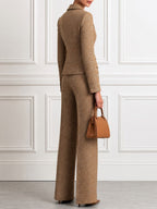 Women's Tweed Blazer & Wide Leg Pants Two-Piece Suit Set