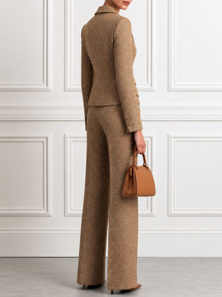 Women's Tweed Blazer & Wide Leg Pants Two-Piece Suit Set