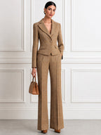 Women's Tweed Blazer & Wide Leg Pants Two-Piece Suit Set
