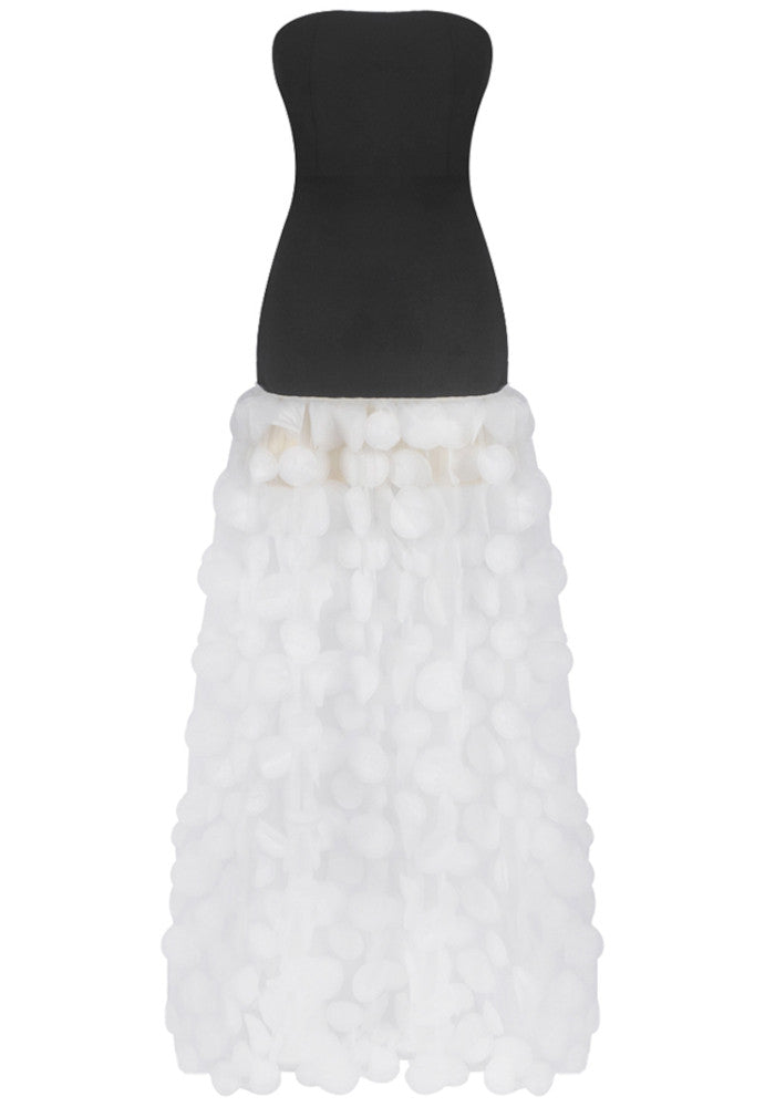 Strapless A Line Maxi Dress Black White