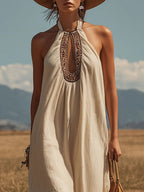 Western-Style Retro Sleeveless Maxi Dress with Contrast Binding