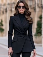 Asymmetric Draped Wrap-Front Tailored Blazer