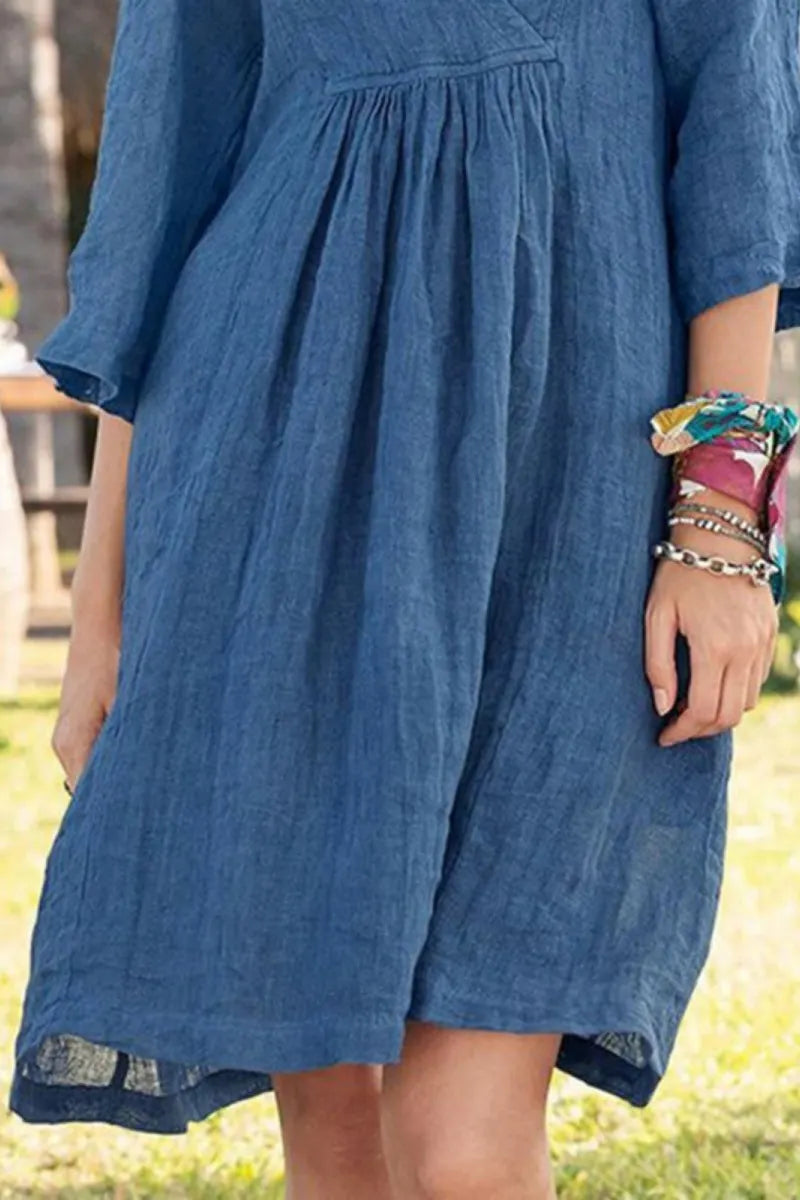 Solid Color Loose Non-Elastic Cotton and Linen Dress