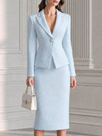 Elegant Jacquard Blazer & Pencil Skirt Two-Piece Suit Set