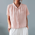 Casual Lapel Button Design Cotton And Linen Shirt