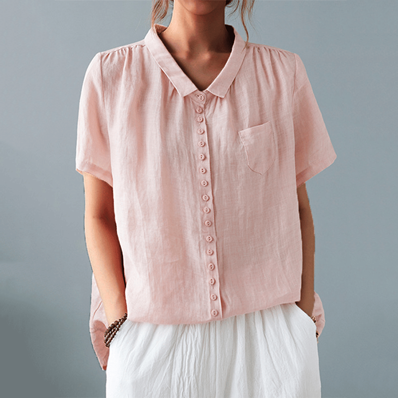 Casual Lapel Button Design Cotton And Linen Shirt