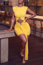 Women's Elegant Waist Hollow-Out Slim Pleated Mini Dress