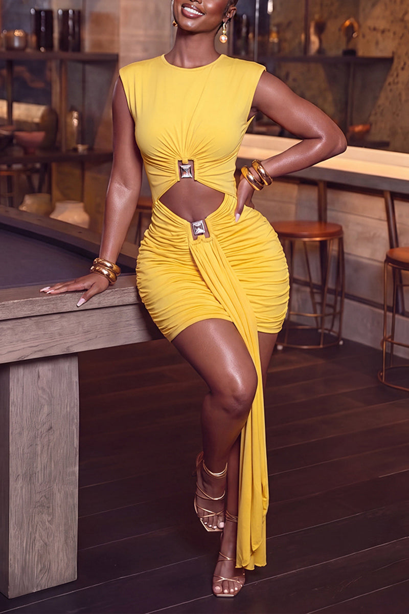 Women's Elegant Waist Hollow-Out Slim Pleated Mini Dress