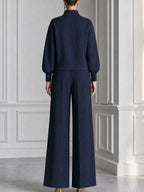 Pinstripe Half-Zip Top And Wide-Leg Pants Set