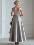 Sculptural Floral Ruffle Satin Evening Gown