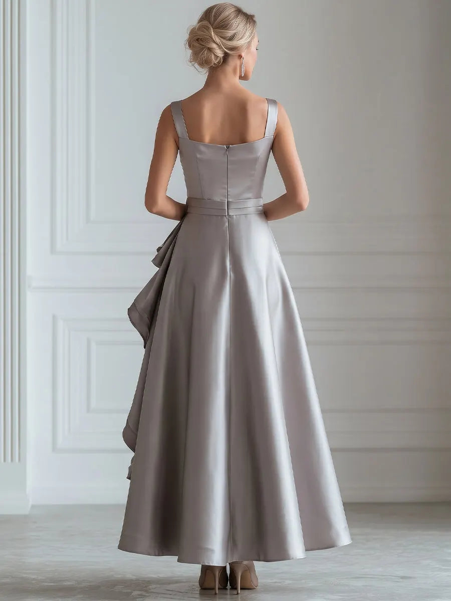 Sculptural Floral Ruffle Satin Evening Gown