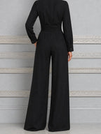 Black Fall Fashion Wrap V-Neck Wide Leg Jumpsuit