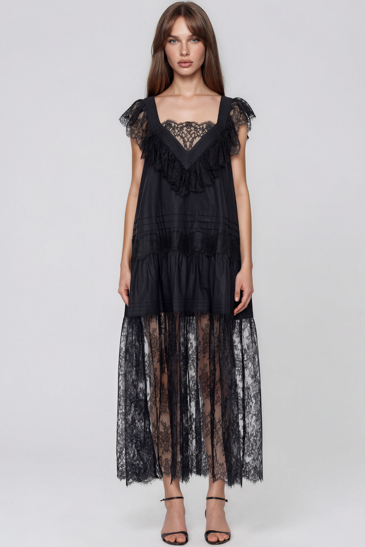 Karah Lace  Ruffle Maxi Dress