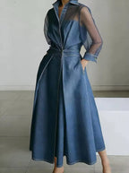 Fashionable And Casual Patchwork Organza Denim Dress