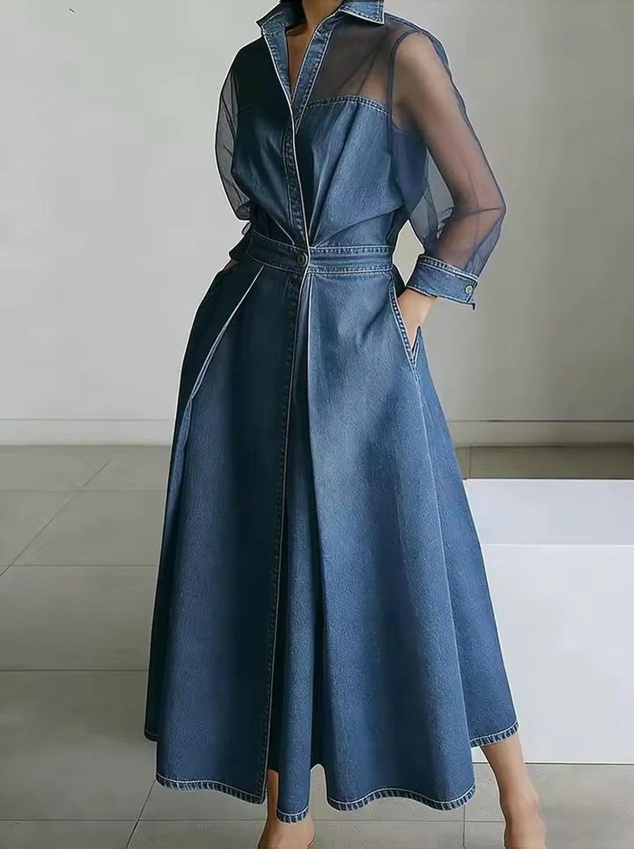 Fashionable And Casual Patchwork Organza Denim Dress