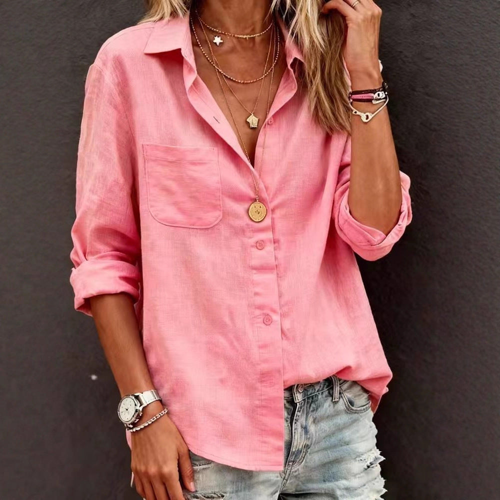 Casual Cotton Pocket Long Sleeve Shirt