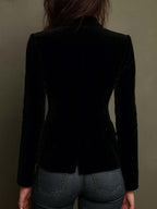 Velvet Blazer With Colorful Floral Embroidery