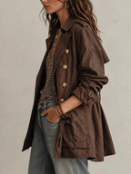 Utility Chic Cotton-Twill Double-Breasted Belted Chocolate Brown Trench Coat