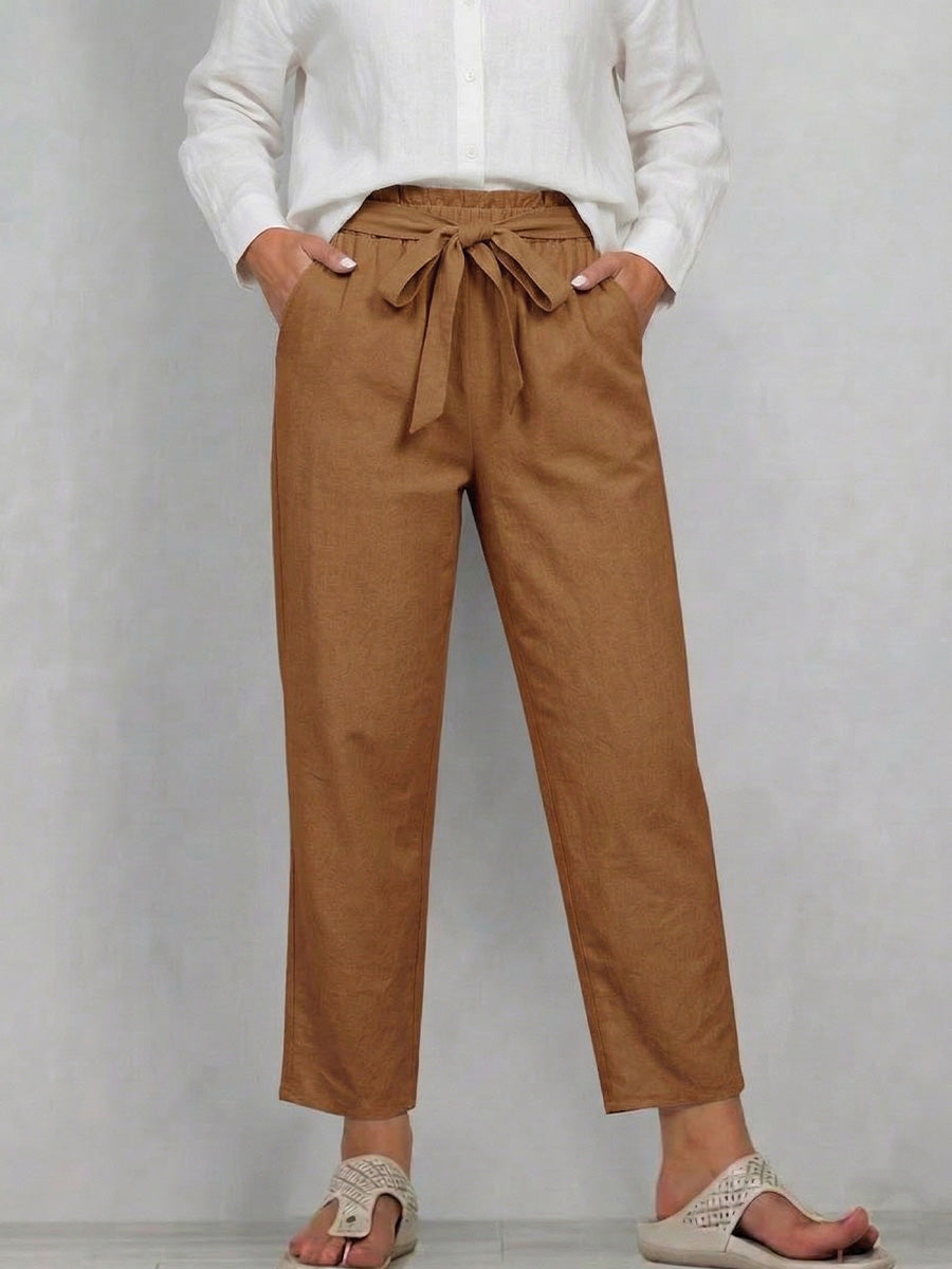 Women's 100% Cotton High-waisted Straight-leg Pants