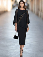Elegant Chiffon & Lace-Inset Cape-Style Two-Piece Set