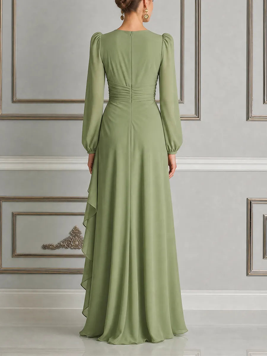 Green Dress Fall Wedding Guest Dress Wrap Ruffle Slit Maxi Dress