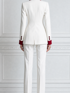 White Red Contrast Double Breasted Blazer & Flare Pants Set