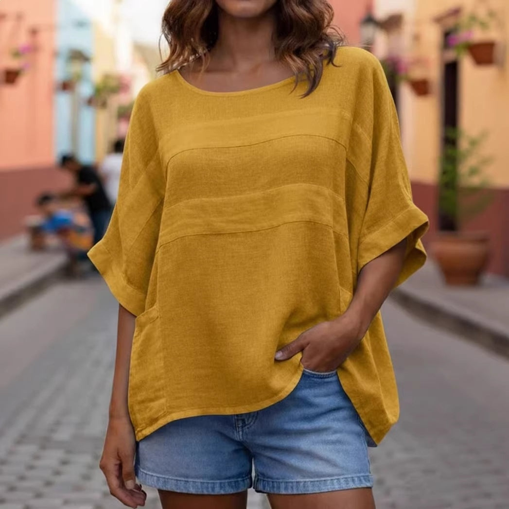 Women's Round Neck Three-quarter Sleeve Casual Loose Top